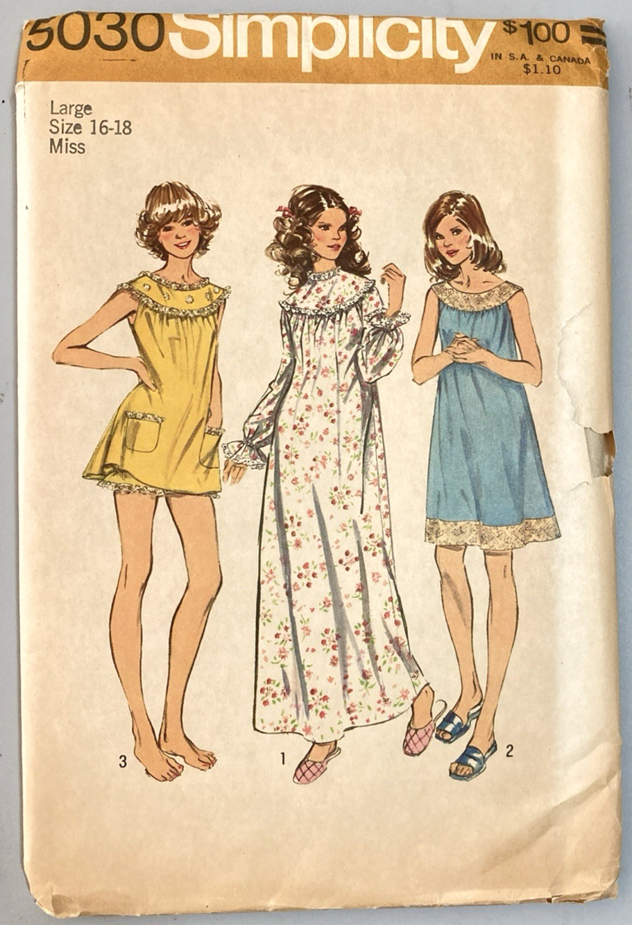 Vtg 1972 Simplicity 5030 Gown Waltz Baby Doll with Bloomer Misses Sz 16-18 UNCUT